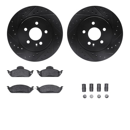 Dynamic Friction Co 8312-63067, Rotors-Drilled, Slotted-BLK w/ 3000 Series Ceramic Brake Pads incl. Hardware, Zinc Coat 8312-63067